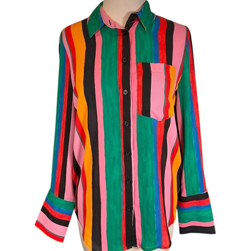 Who What Wear Multicolor Stripe Button-Down Blouse – Size XS (Y2K 90s Vibe)